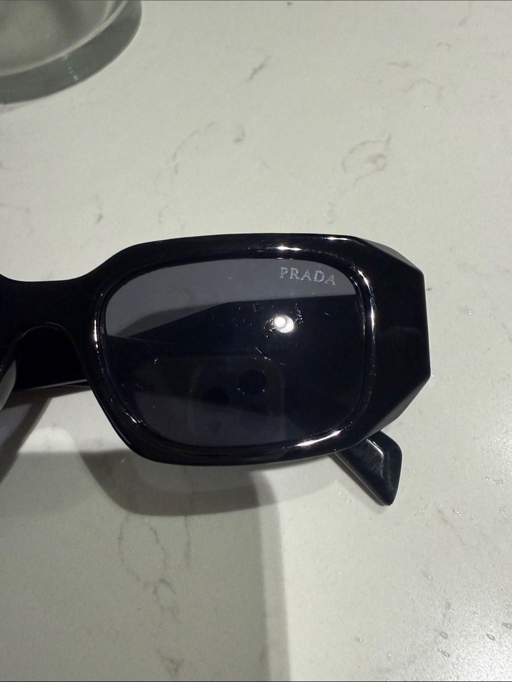 Prada Glossy Black Rectangular Sunglasses - Picture 4 of 14